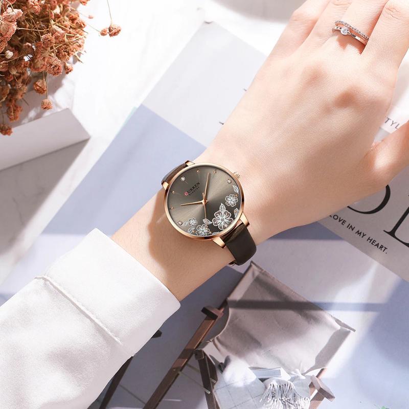 Charismatic Flower Dial with Vegan Leather Strap Quartz Watch