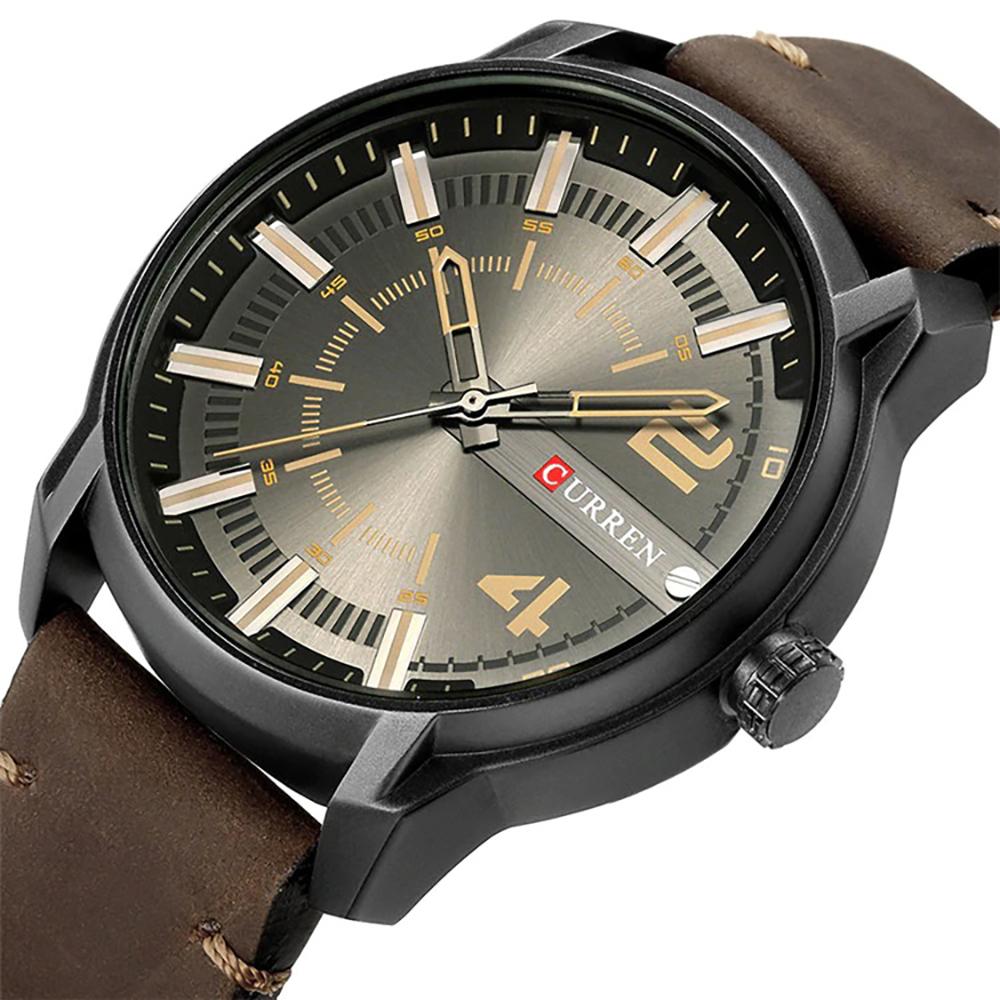 Classic Round Dial Leather Strap Quartz Watch