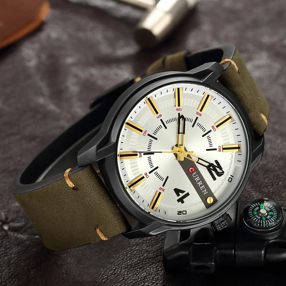 Classic Round Dial Leather Strap Quartz Watch