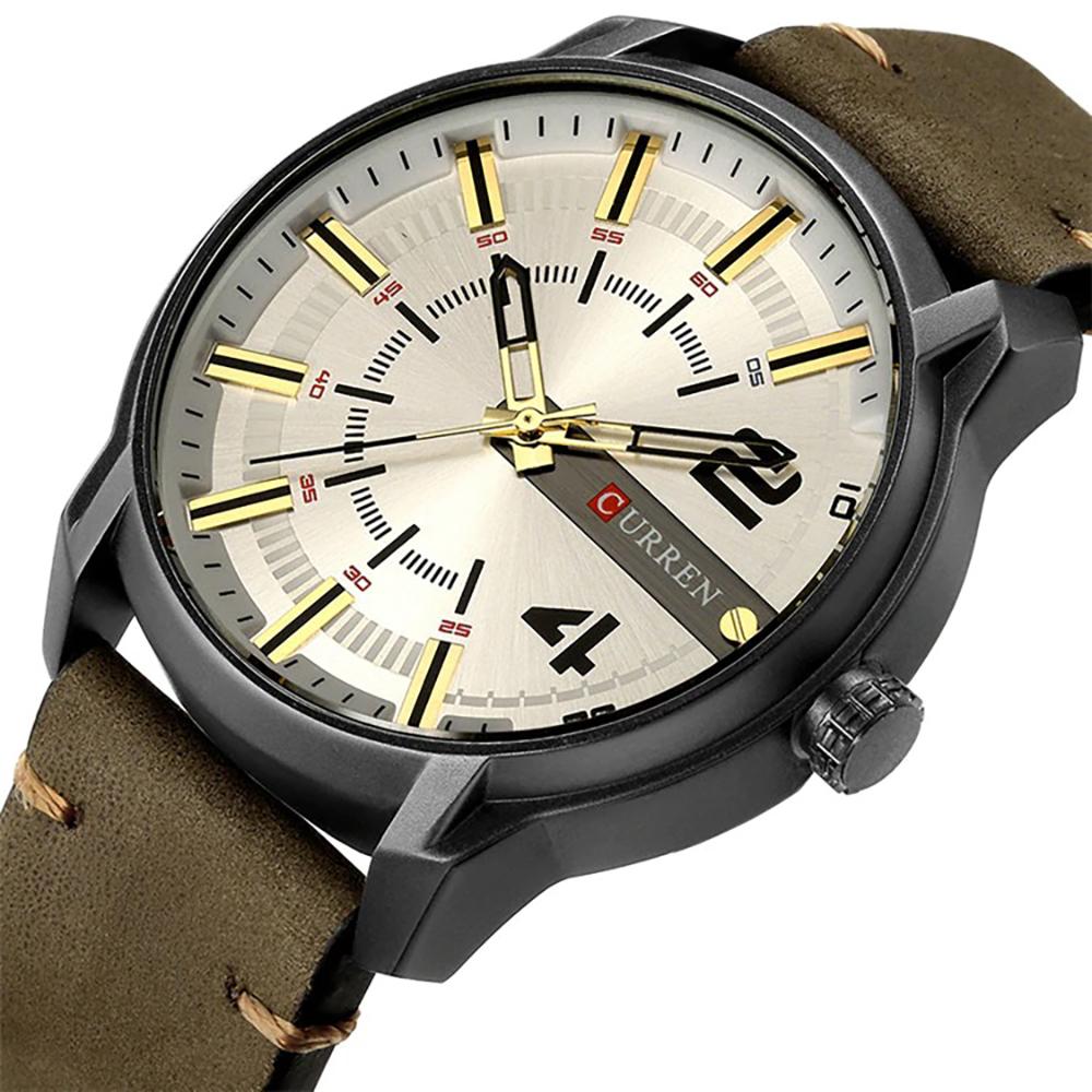 Classic Round Dial Leather Strap Quartz Watch