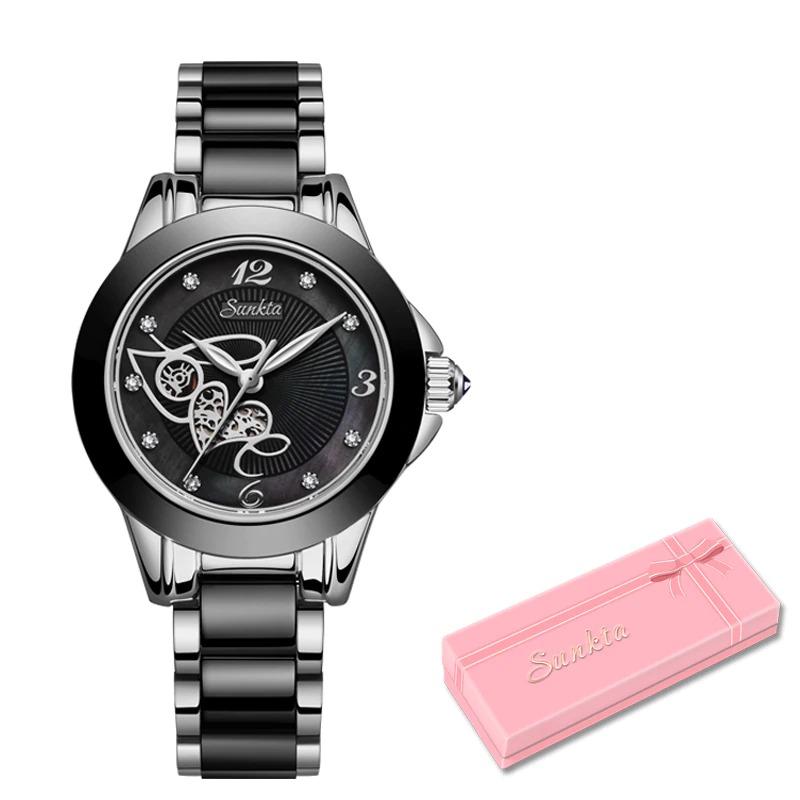 Classy Rhinestone Surface with Ceramic Band Quartz Watch