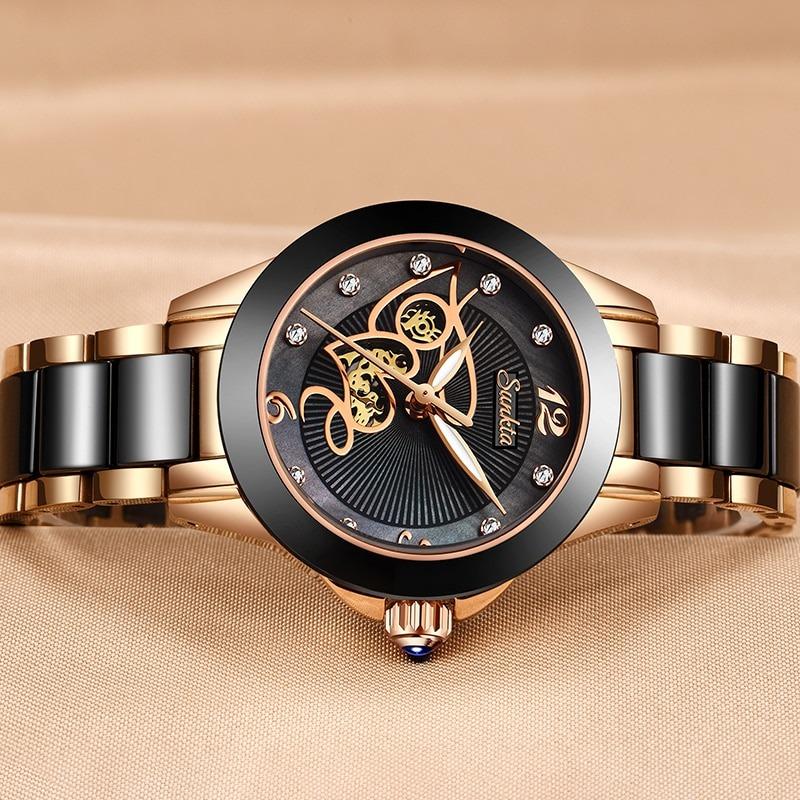 Classy Rhinestone Surface with Ceramic Band Quartz Watch