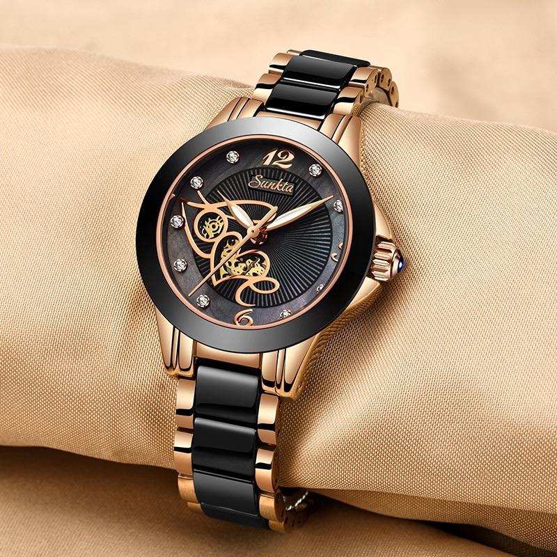 Classy Rhinestone Surface with Ceramic Band Quartz Watch