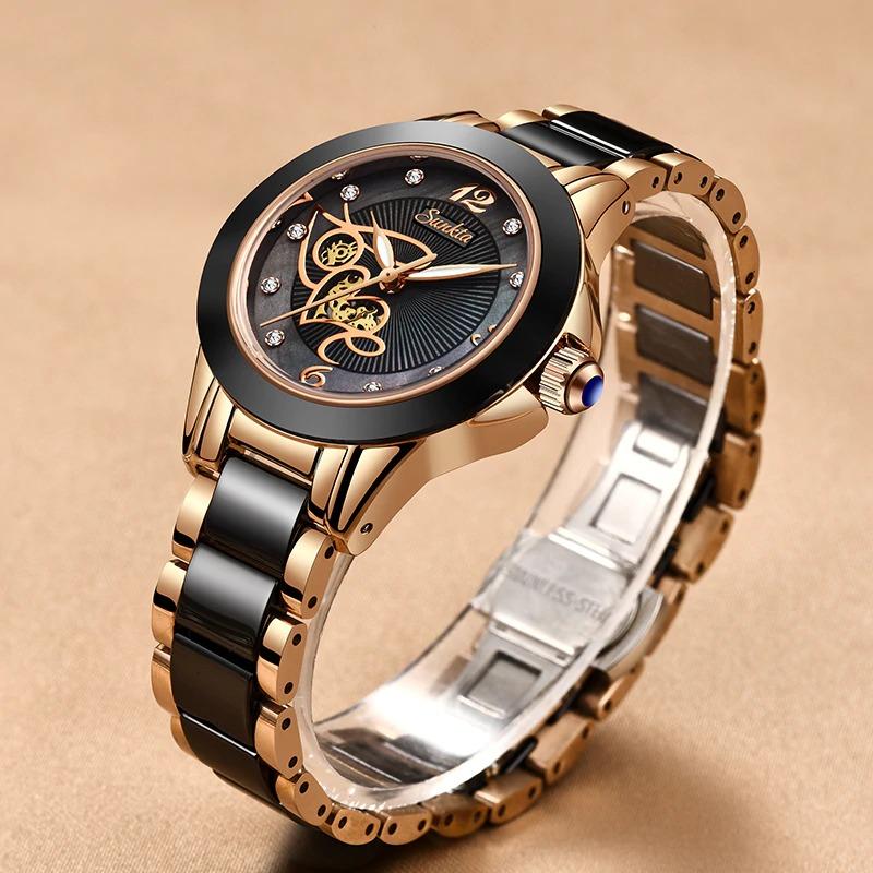 Classy Rhinestone Surface with Ceramic Band Quartz Watch