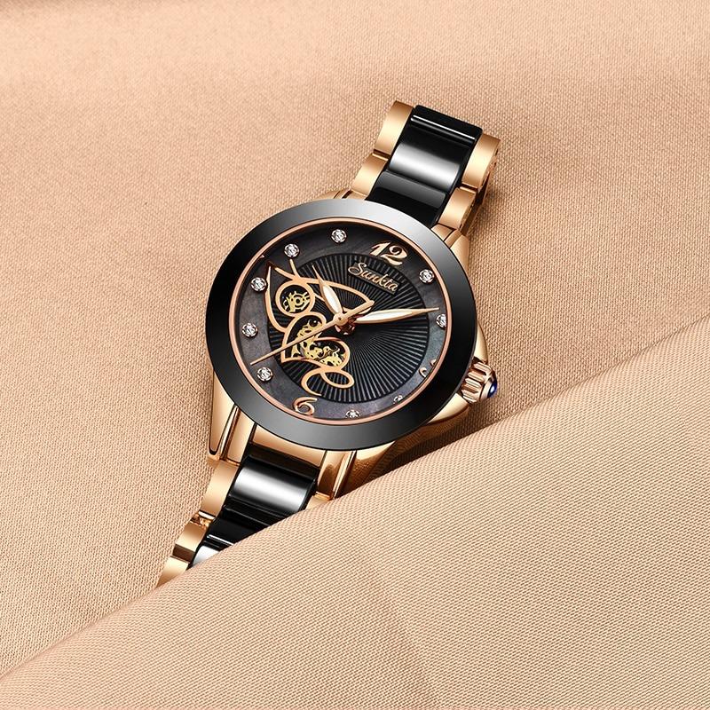 Classy Rhinestone Surface with Ceramic Band Quartz Watch