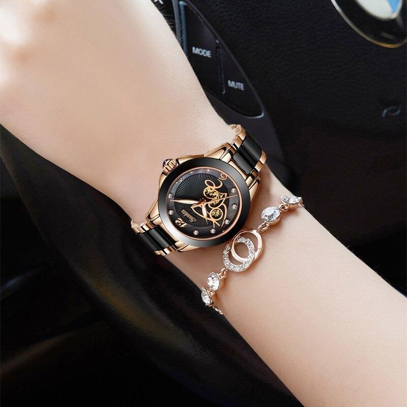 Classy Rhinestone Surface with Ceramic Band Quartz Watch