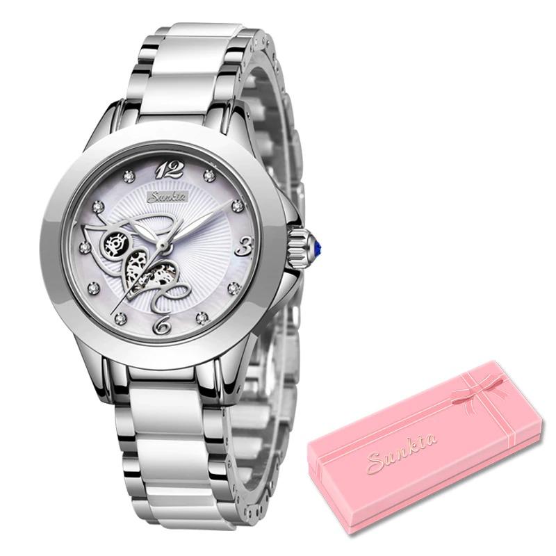 Classy Rhinestone Surface with Ceramic Band Quartz Watch