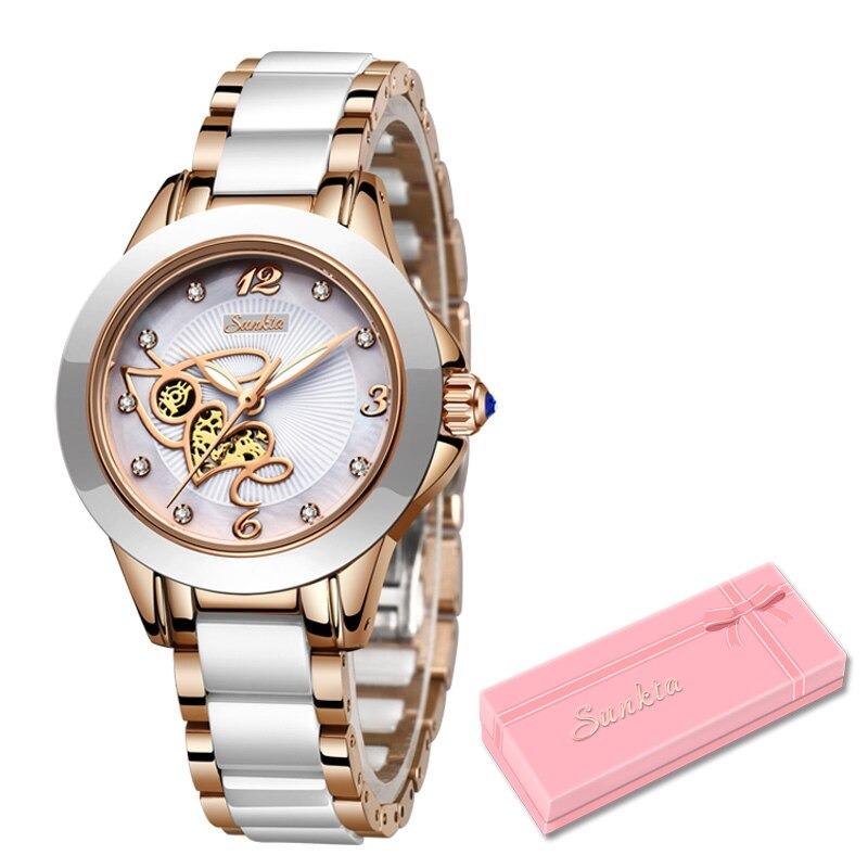 Classy Rhinestone Surface with Ceramic Band Quartz Watch