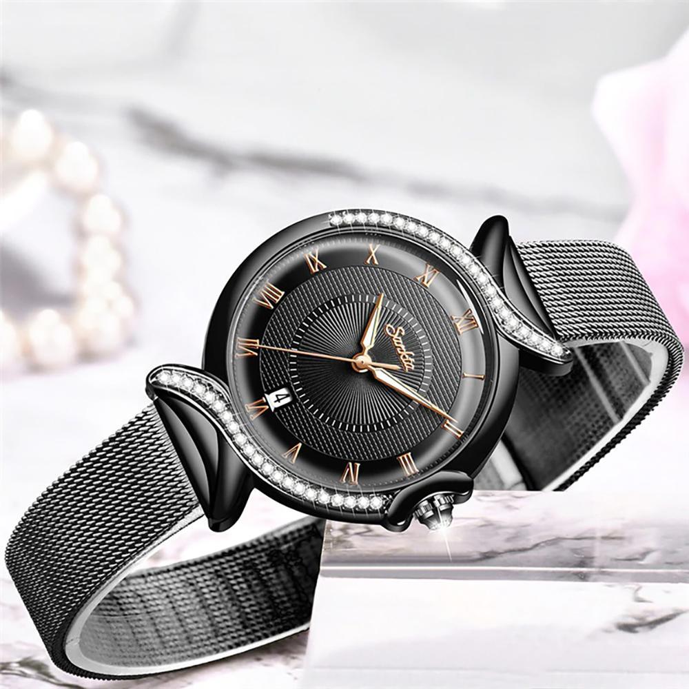 Elegantly Rhinestone Adorned Quartz Wristwatch