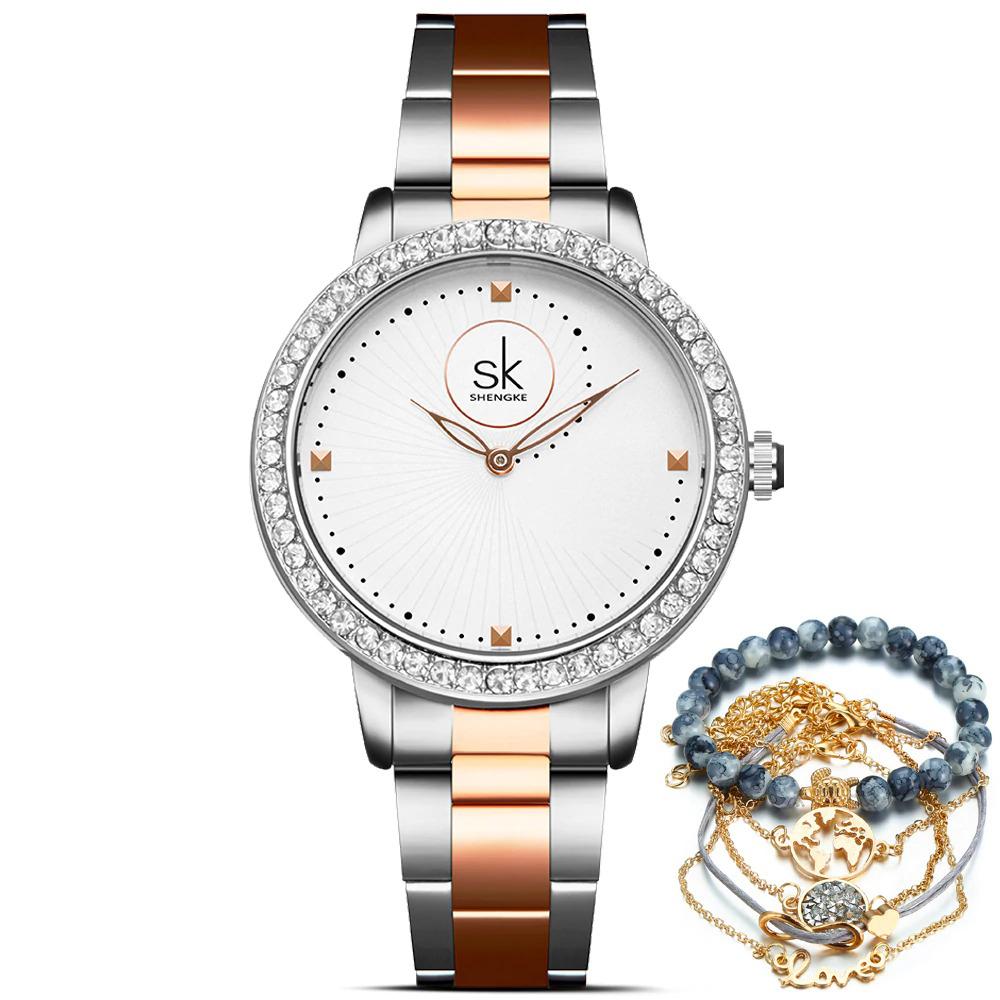 Gleaming Rhinestone Embedded Dial Quartz Watch