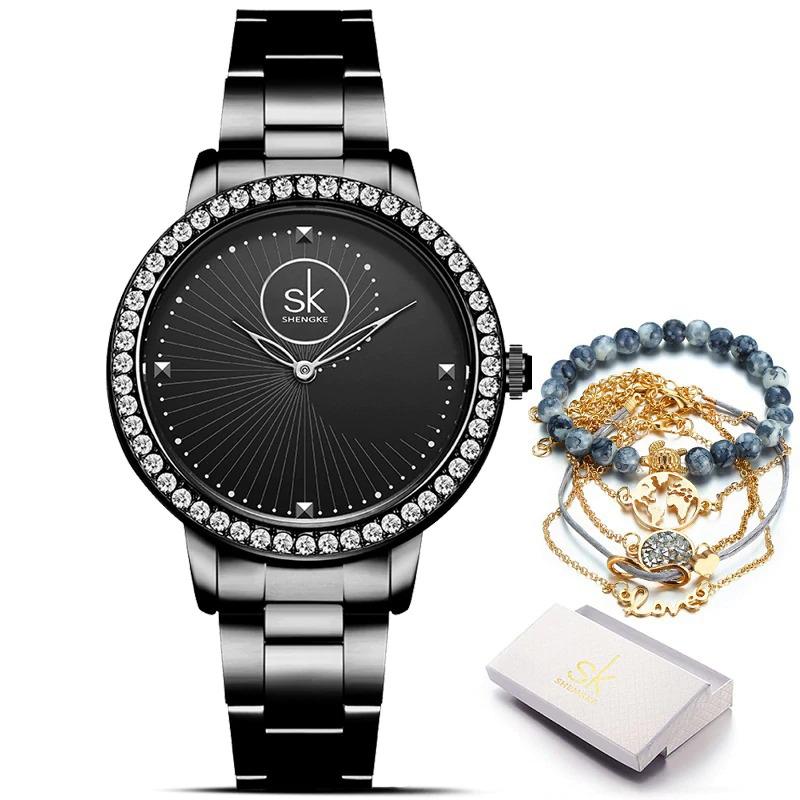 Gleaming Rhinestone Embedded Dial Quartz Watch