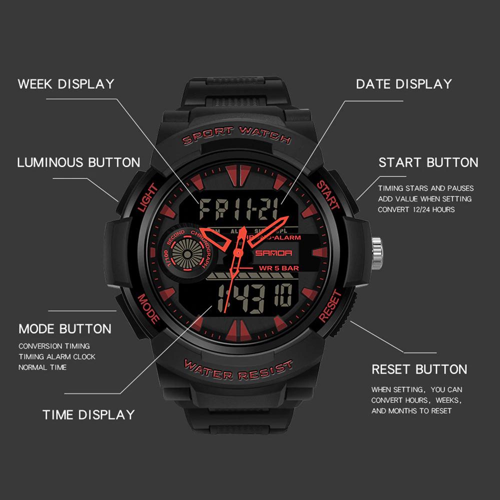 Multipurpose Digital Dual Time Display Chronograph Watch
