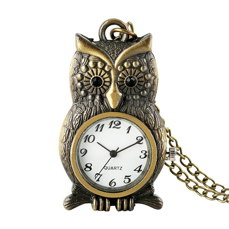 Vintage Bronze Owl Shape Quartz Pocket Watch