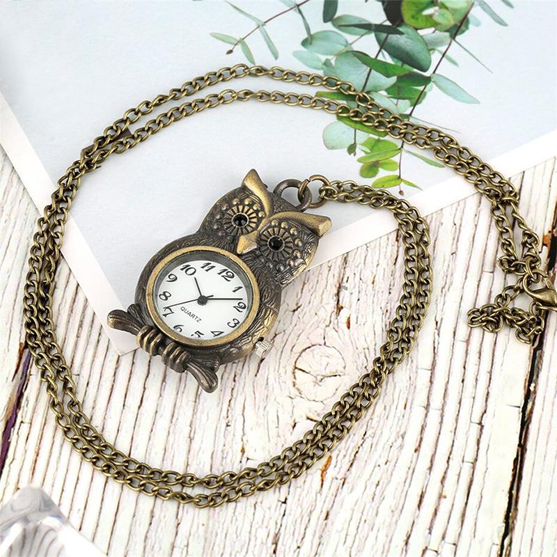 Vintage Bronze Owl Shape Quartz Pocket Watch