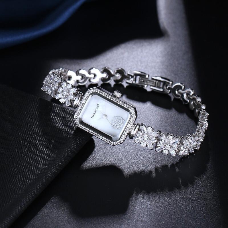 Fashion and Leisure Rhinestone Adorned Rectangle Case Quartz Watch