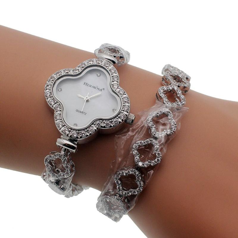 Flower Fashion Double Chain Bracelet Quartz Wristwatch