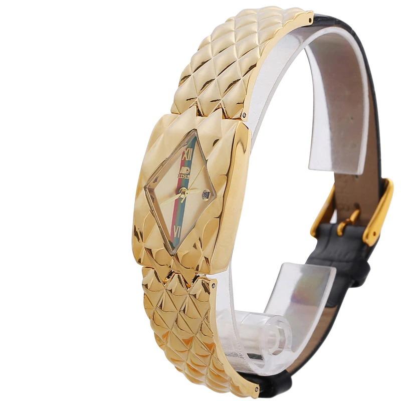 Gold Tone Luxury Diamond Fashion Glaze with Vegan Leather Strap Quartz Watches