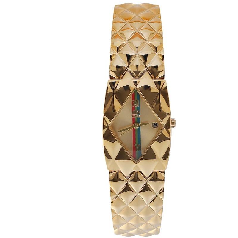 Gold Tone Luxury Diamond Fashion Glaze with Vegan Leather Strap Quartz Watches
