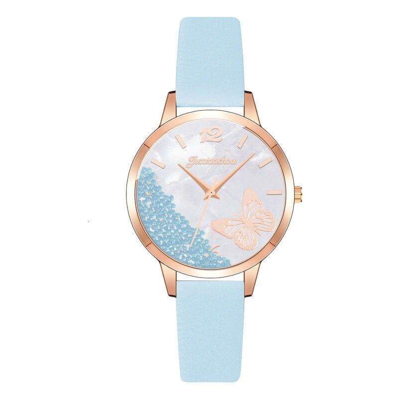 Sophisticated Candy-Colored Beads and Butterfly with Vegan Leather Strap Quartz Watches
