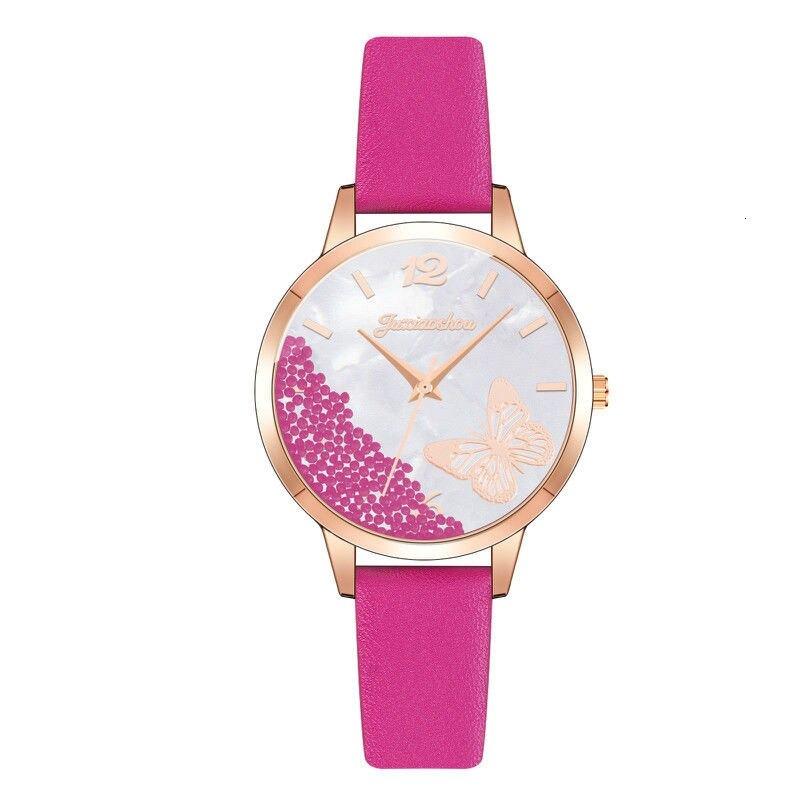 Sophisticated Candy-Colored Beads and Butterfly with Vegan Leather Strap Quartz Watches