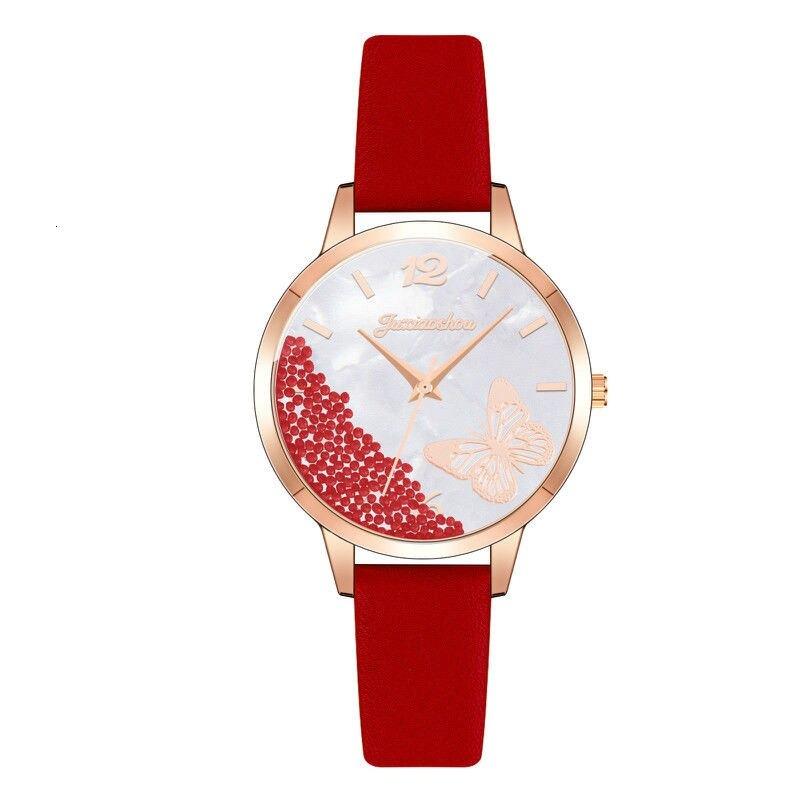 Sophisticated Candy-Colored Beads and Butterfly with Vegan Leather Strap Quartz Watches