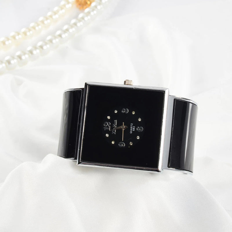 Classic Large Square Dial Cuff Bangle Bracelet Quartz Watches