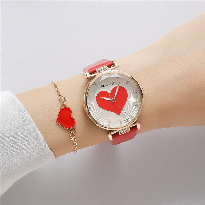 Romantic Love Heart Dial with Genuine Leather Strap Quartz Watches