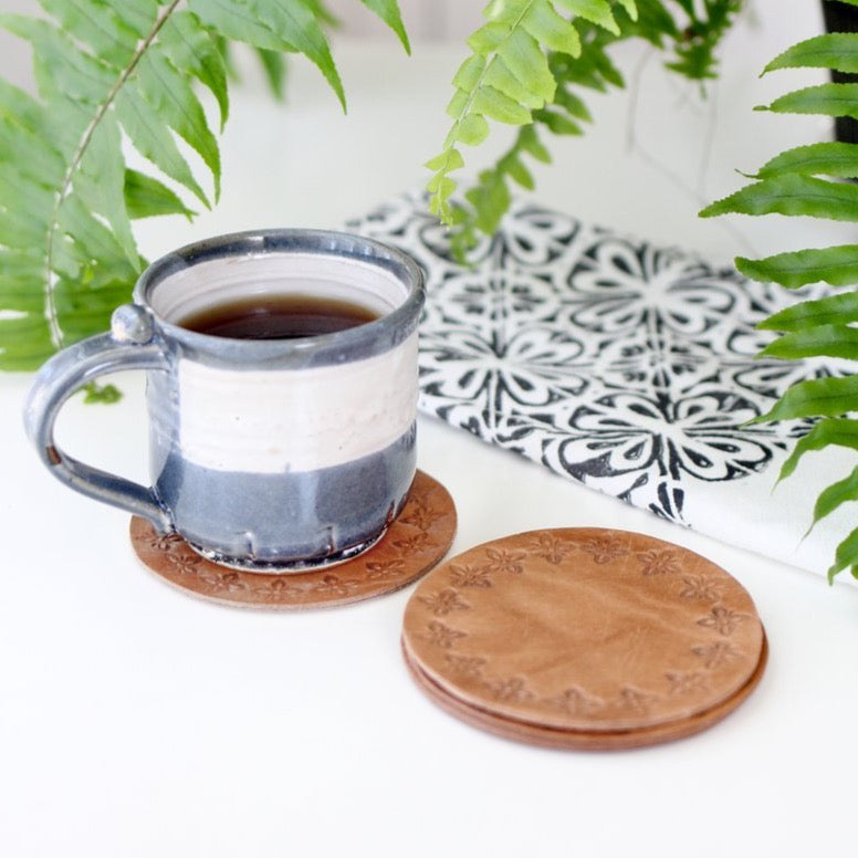 Handmade Moroccan Leather Coaster Set of Four
