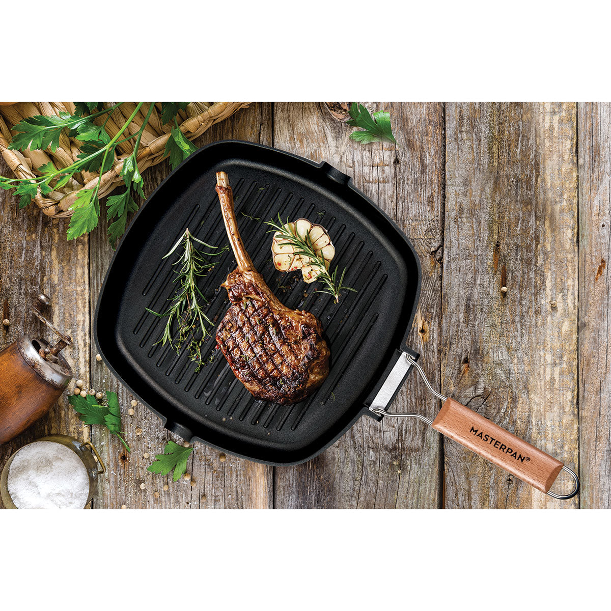 MASTERPAN Nonstick Grill Pan with Folding Handle, 8