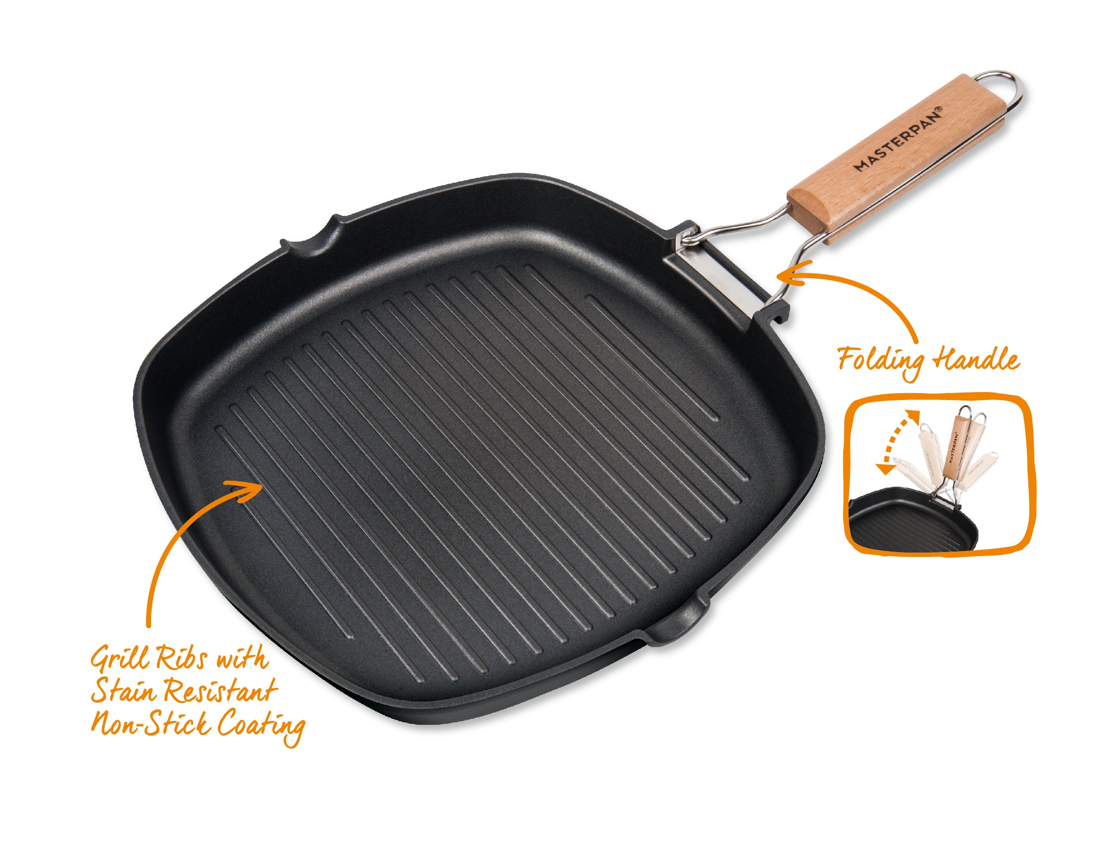 MASTERPAN Nonstick Grill Pan with Folding Handle, 8