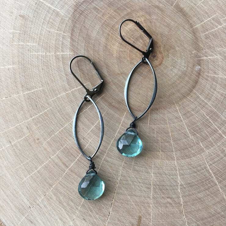 Gunmetal Geo Link + Gemstone Earrings