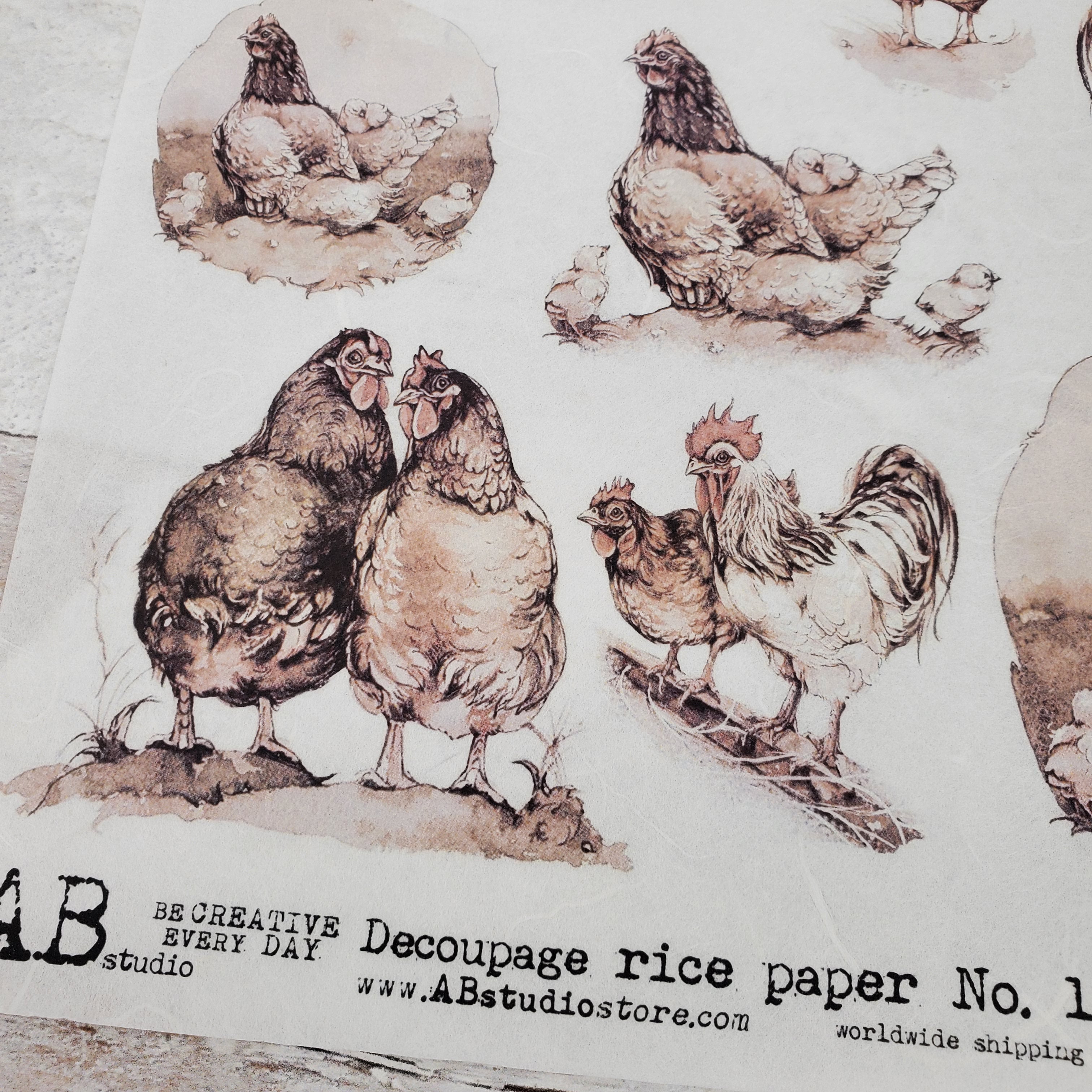 Sepia Farm Chickens | A4 Rice Paper