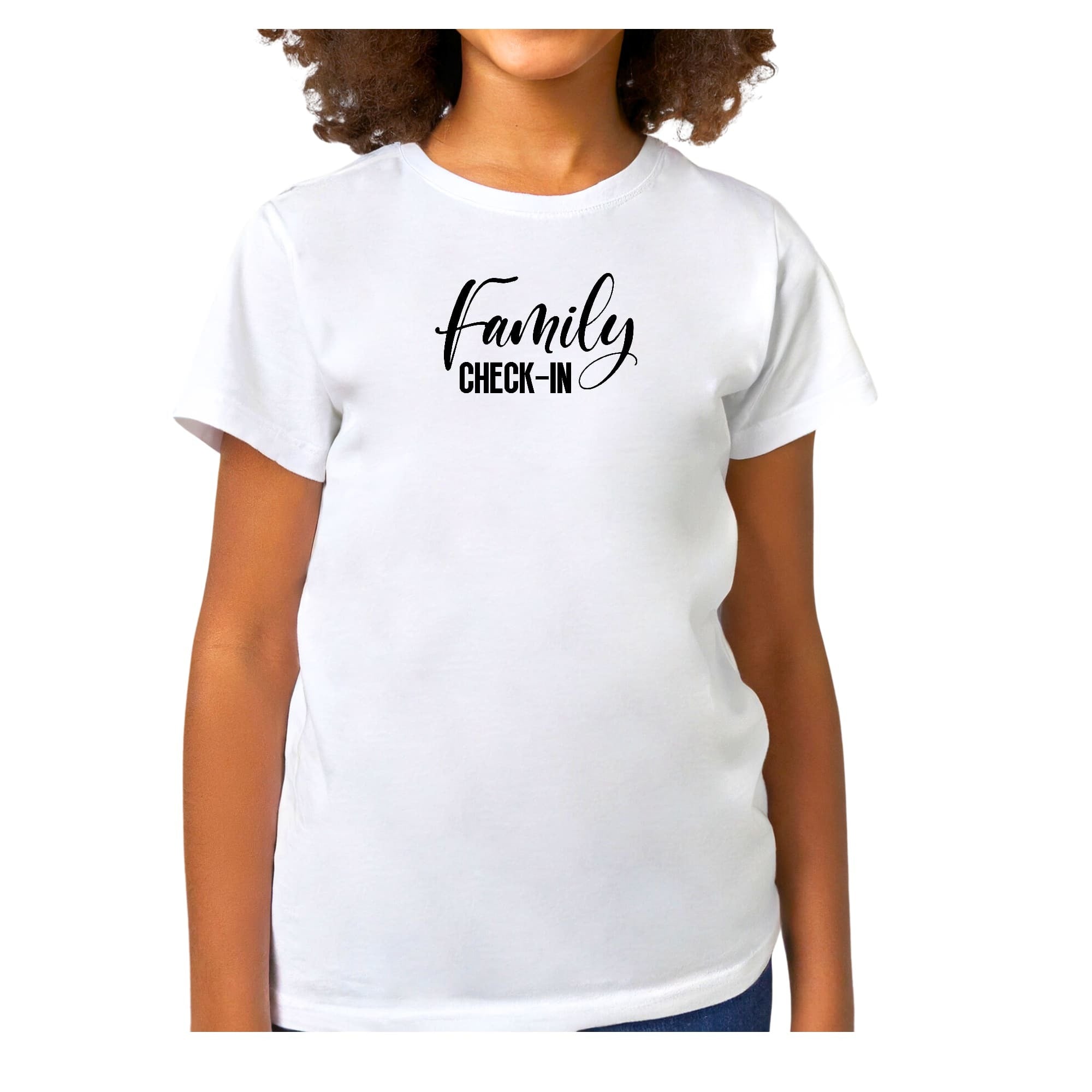 Girls T-shirt, Family Check In, Family Reunion, Family Fun (black