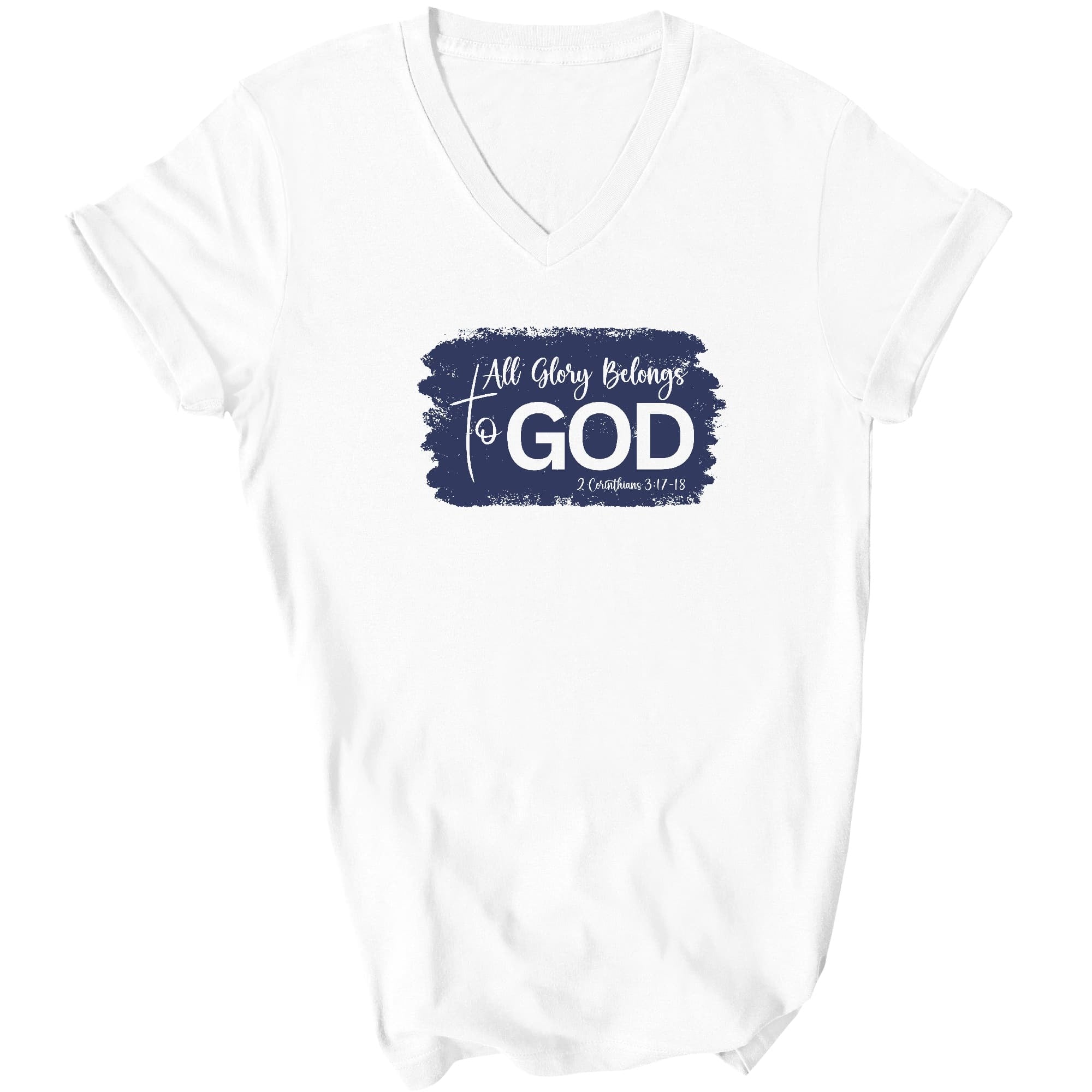 Graphic V-neck T-shirt, All Glory Belongs To God Christian