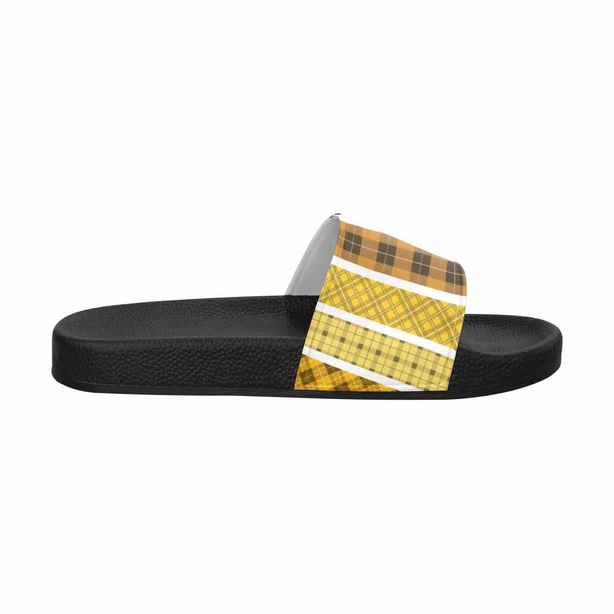 Mens Flip Flop Slide Sandals - Yellow/black Tartan Style - Dg995038