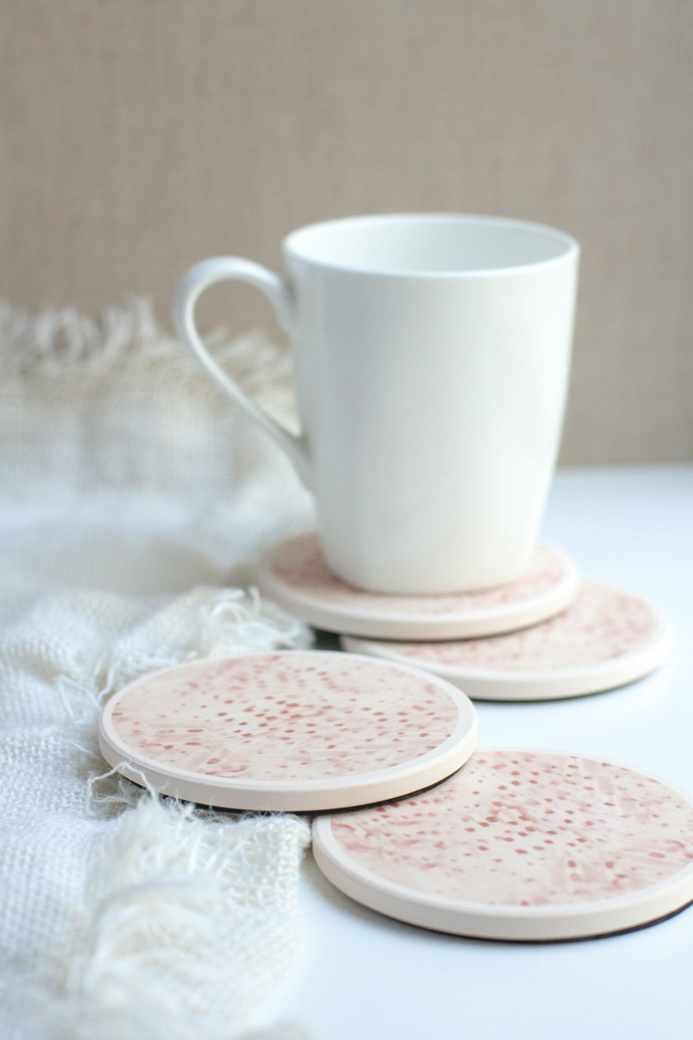 Ceramic Coasters, Pale Pink Dots