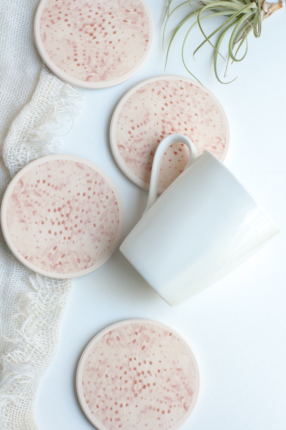 Ceramic Coasters, Pale Pink Dots