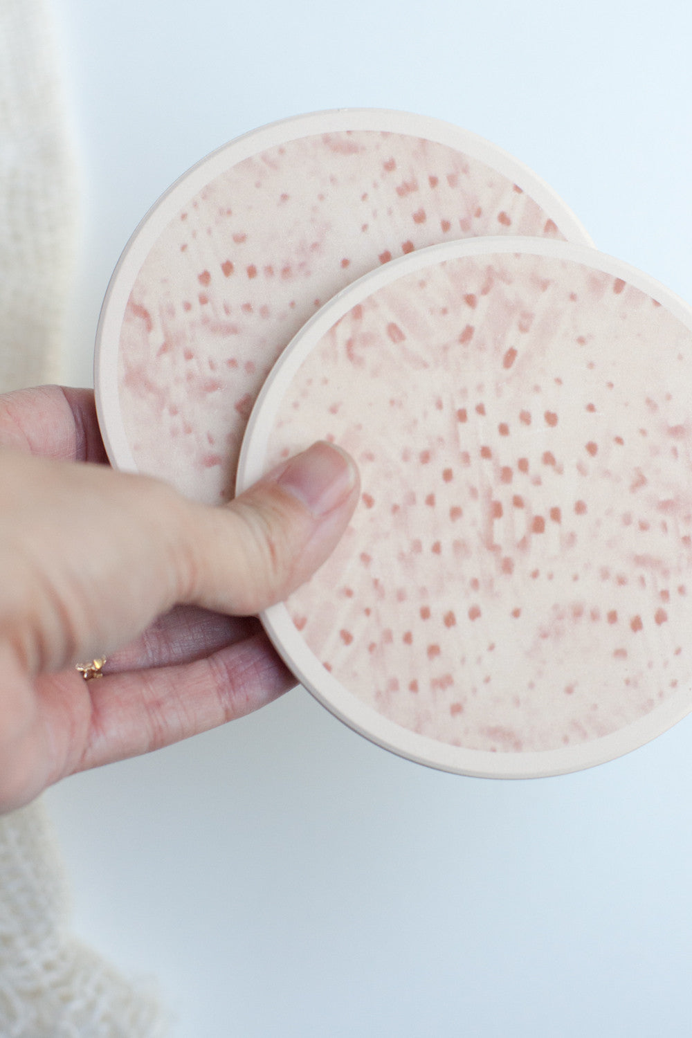 Ceramic Coasters, Pale Pink Dots