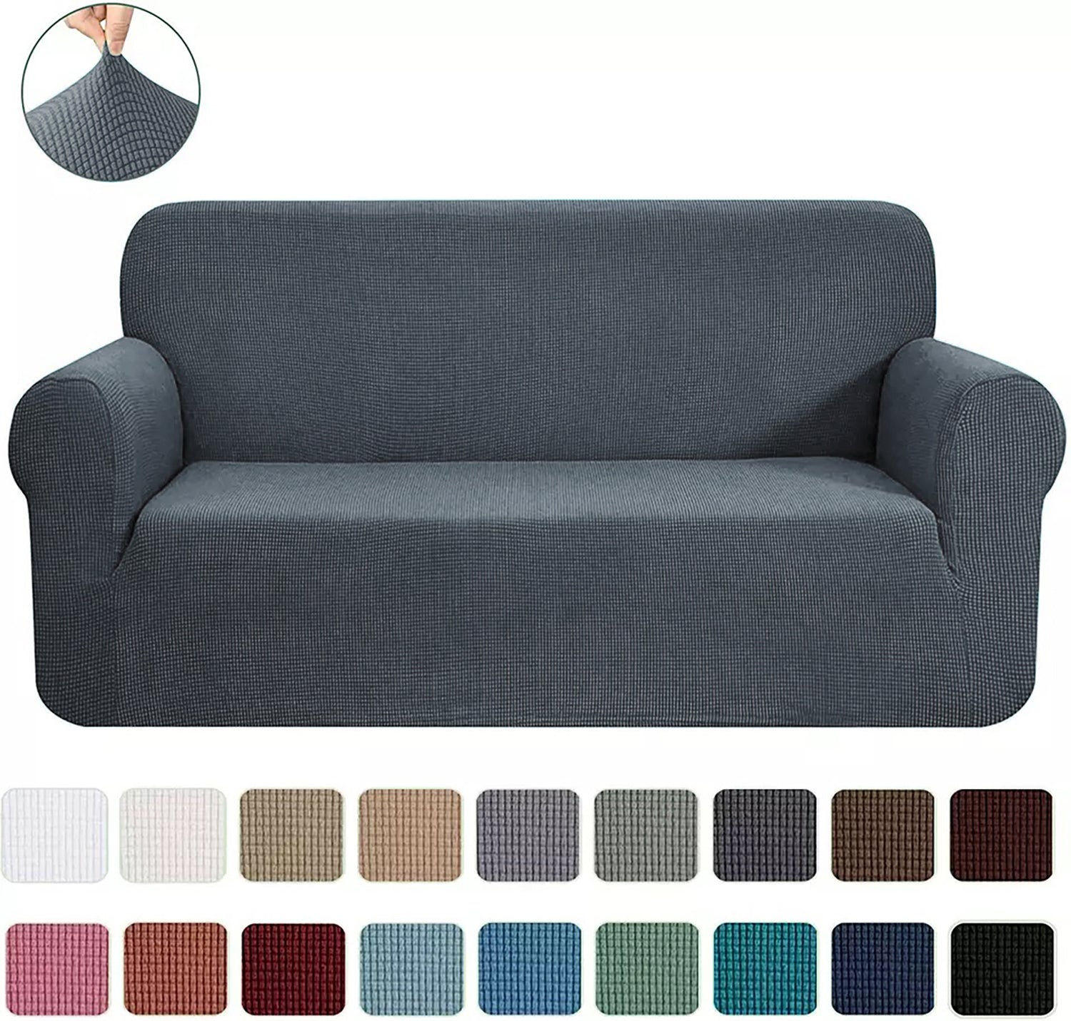 Dark Grey 2-Piece Set Slipcover Sofa & Loveseat Cover Protector 4-Way Stretch Elastic