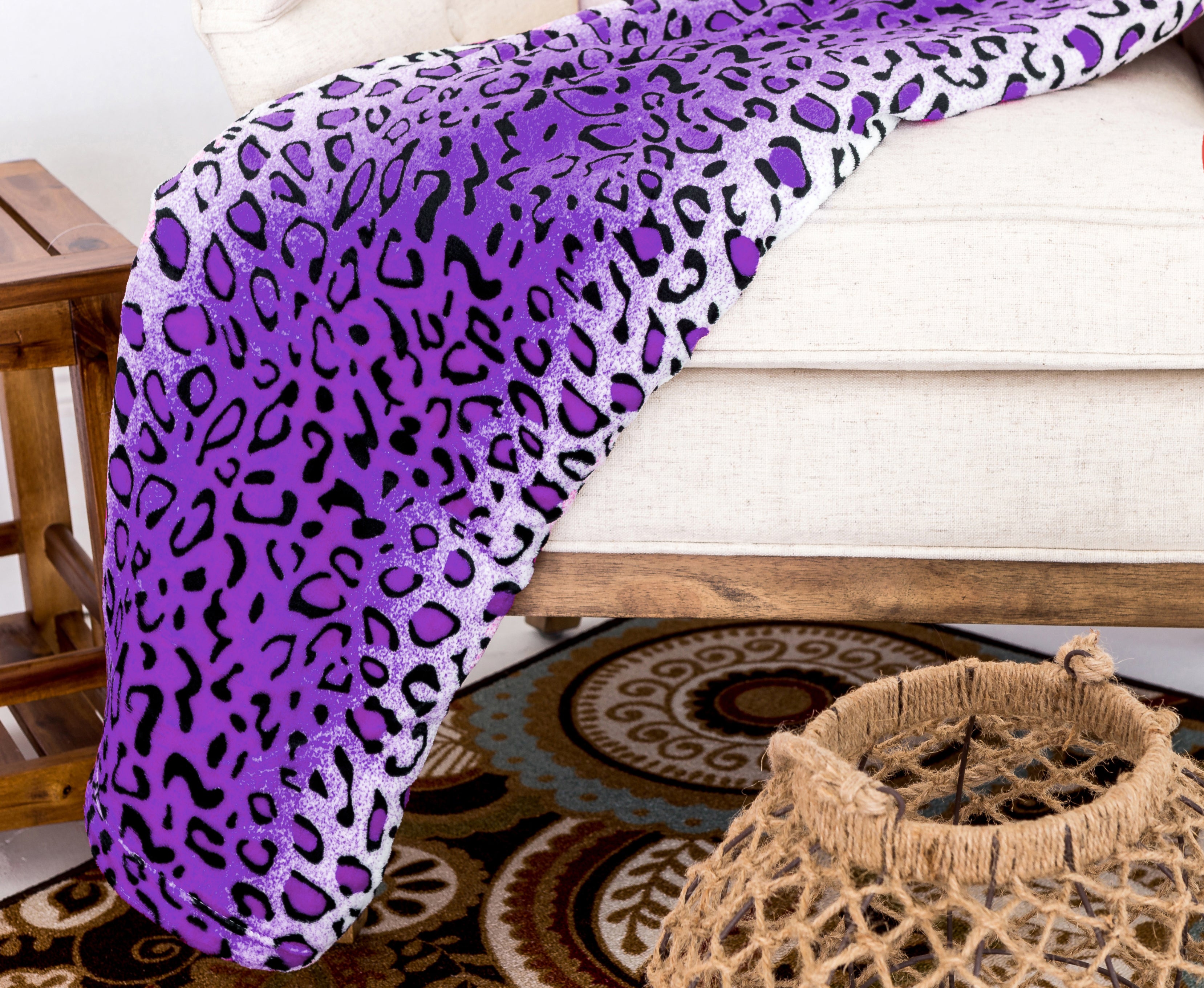 Leopard Purple and White Animal Print Coral Fleece Mega Throw Soft Blanket