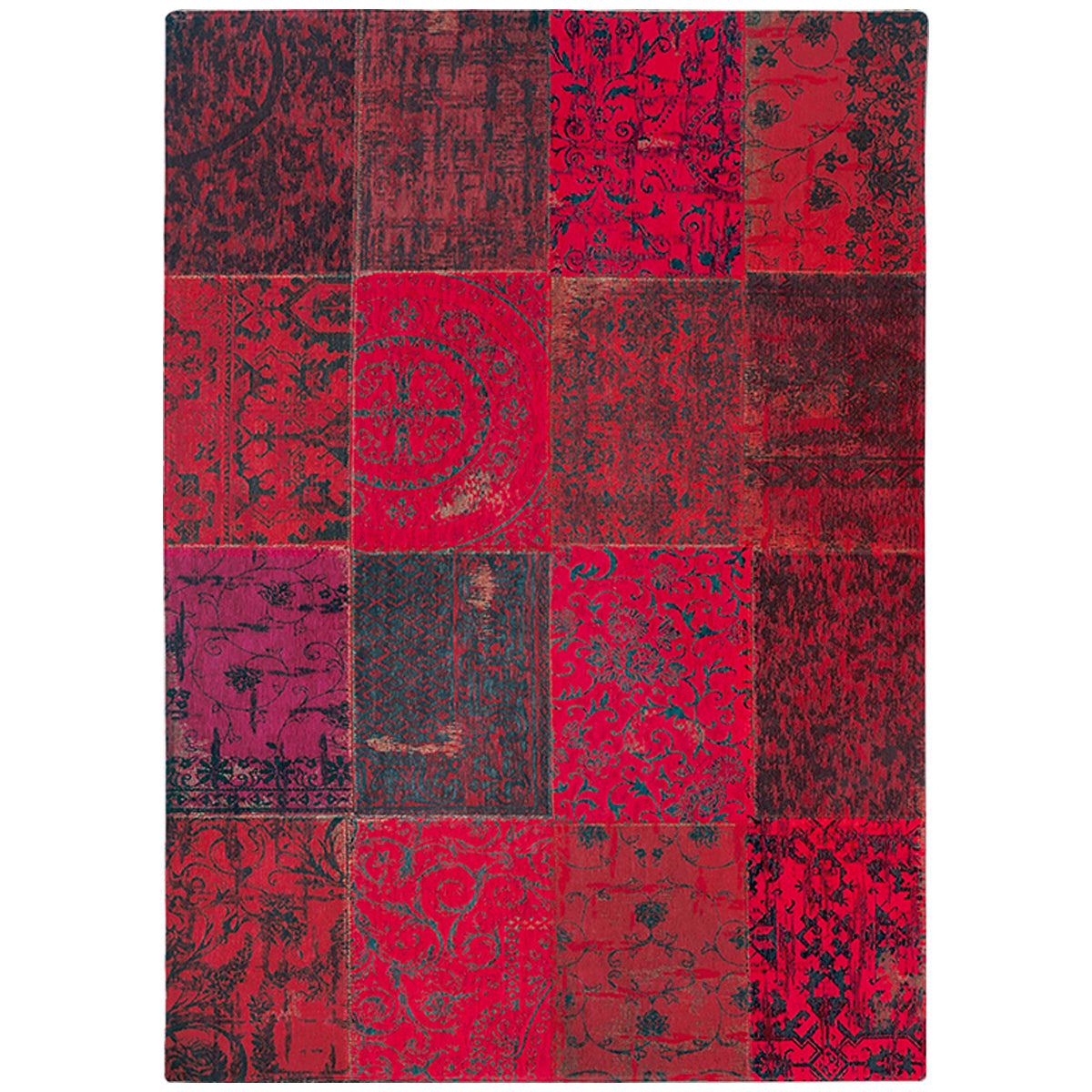  Louis de Poortere Vintage Patchwork 8014 Red Rug, 5'7" x 7'10" 