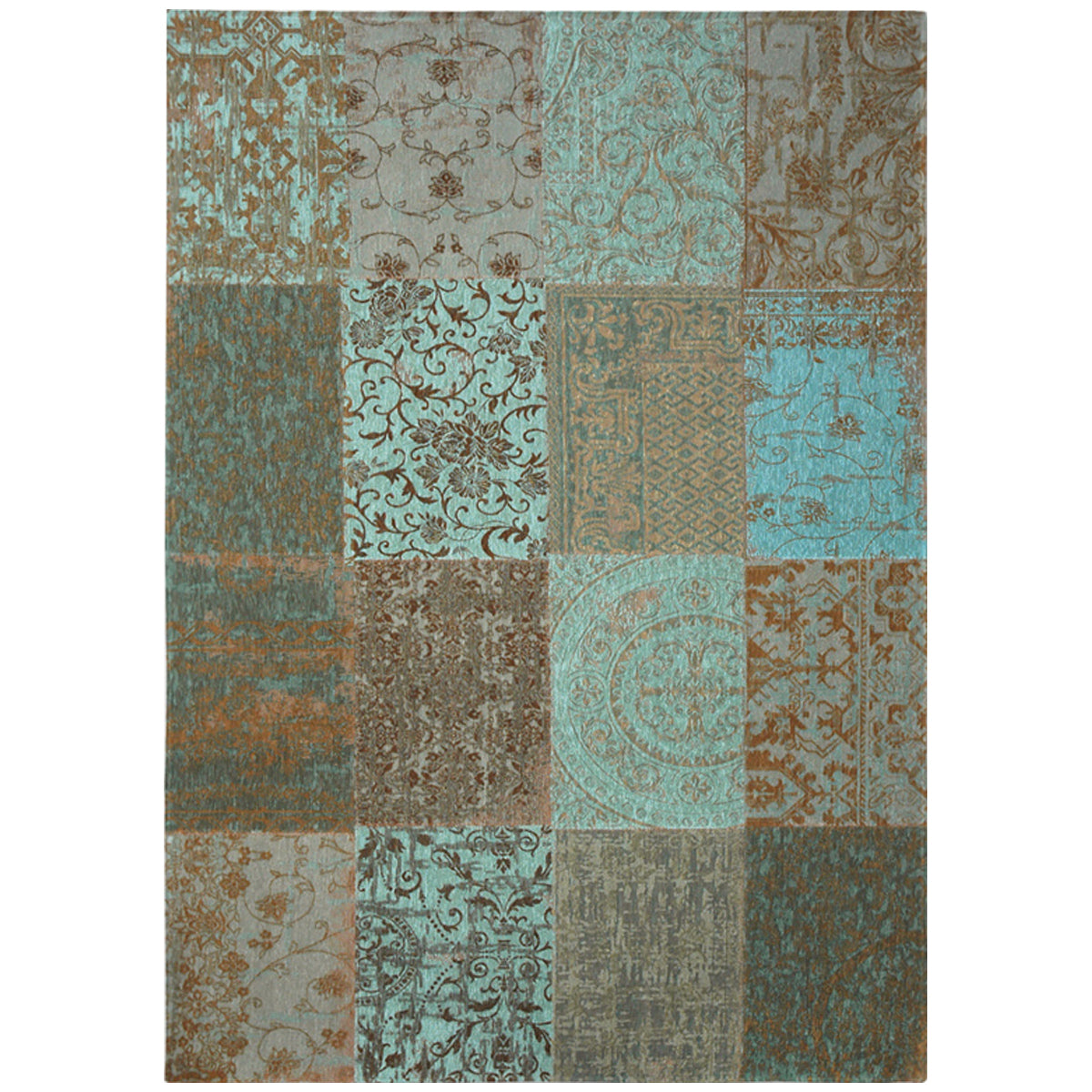  Louis de Poortere Vintage Patchwork 8006 Sea Blue Rug, 7'6" x 10'10" 