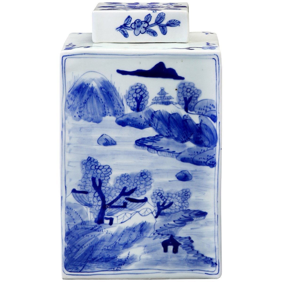  Villa & House Peony Square Jar in Blue and White 