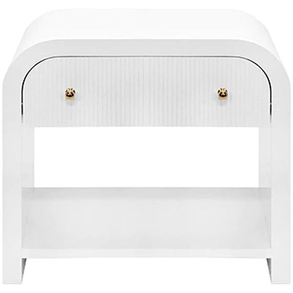  Worlds Away Esther Side Table in Glossy White Lacquer 