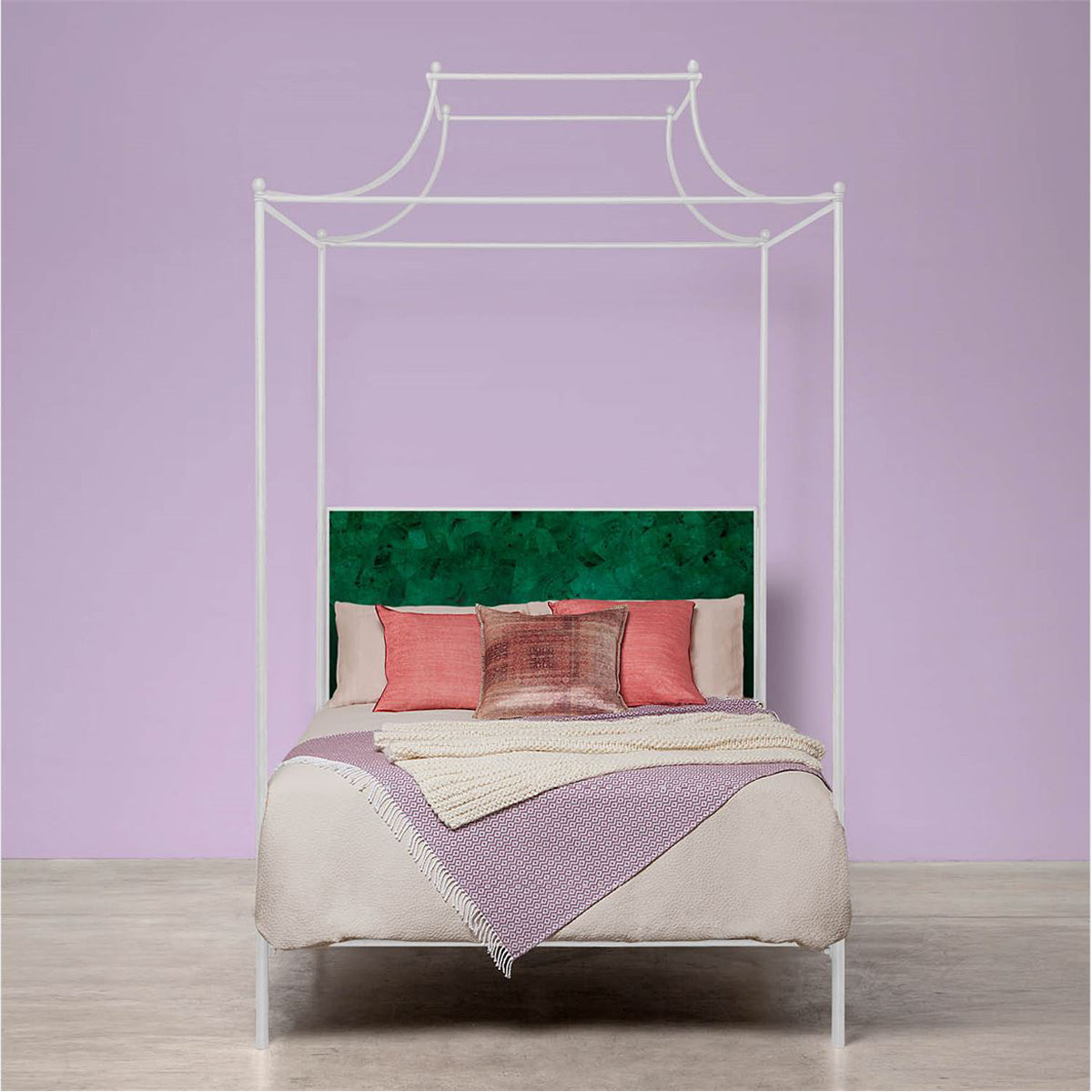  Made Goods Janelle Scalloped Iron Canopy Bed in Liard Cotton Velvet 