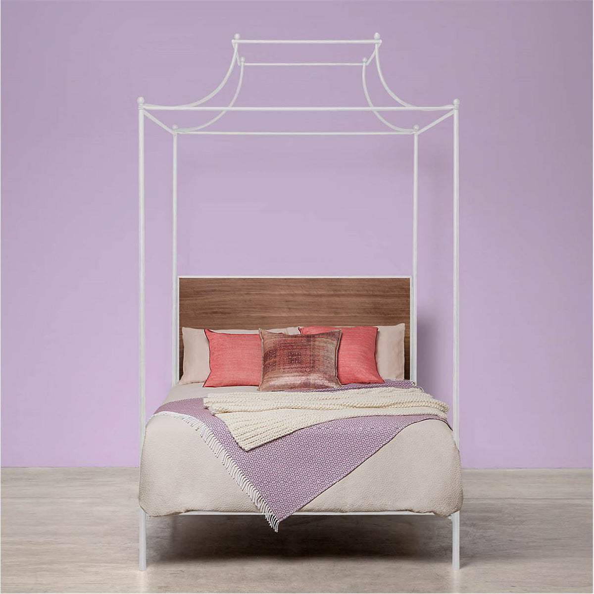  Made Goods Janelle Scalloped Iron Canopy Bed in Oak 