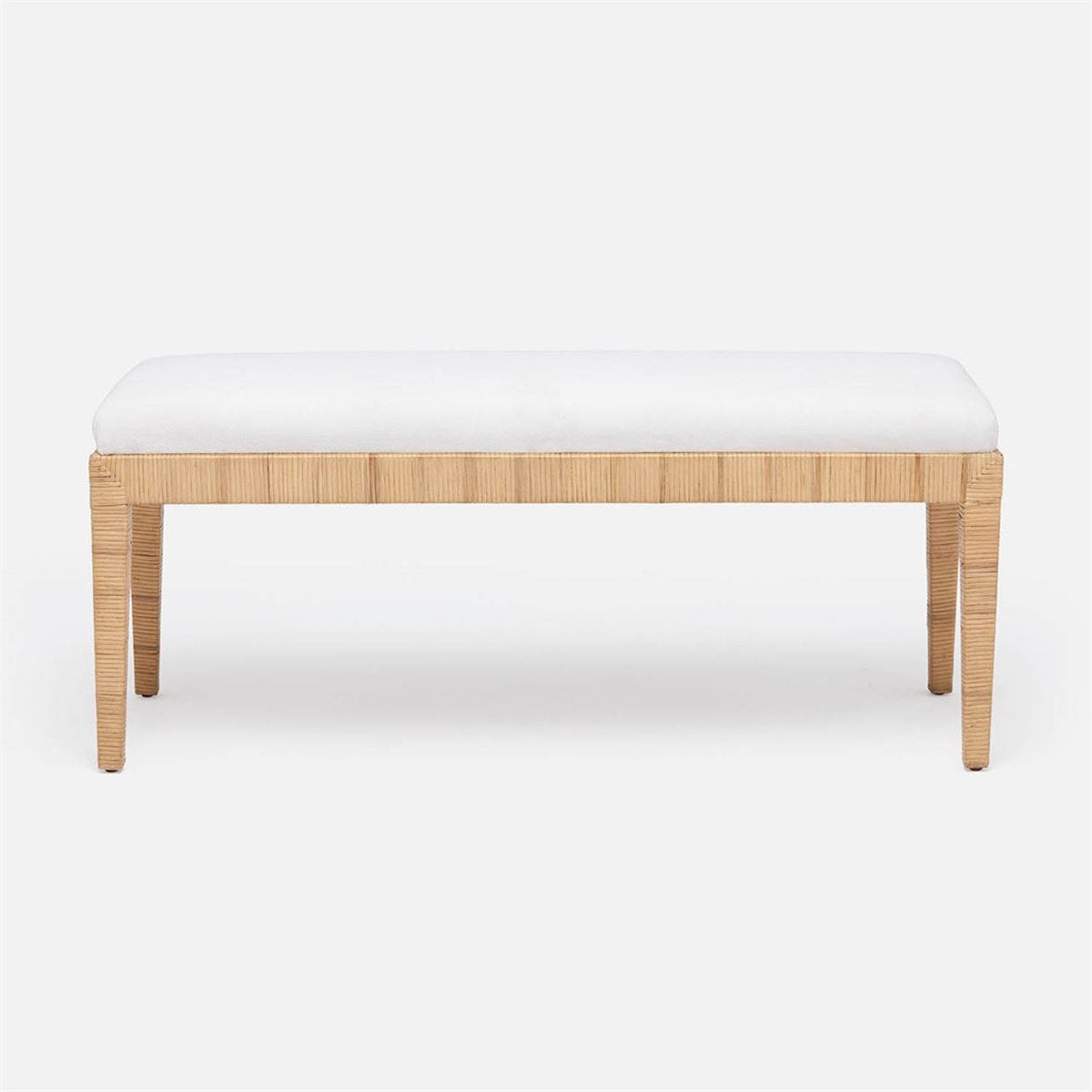  Made Goods Wren Upholstered Rattan Double Bench in Weser Fabric 