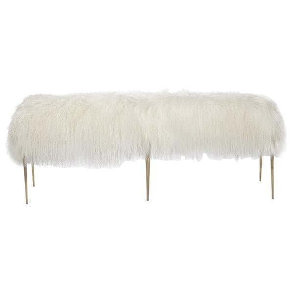  Interlude Home Stiletto Bench - Ivory Sheepskin 