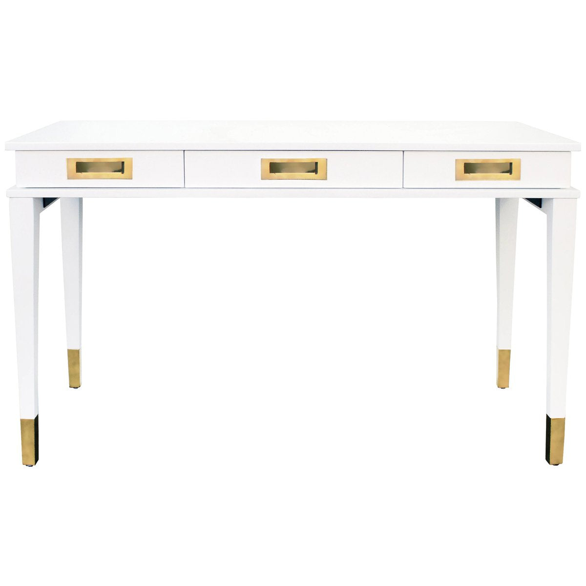  Worlds Away Plato Three Drawers Desk in Matte White Lacquer 