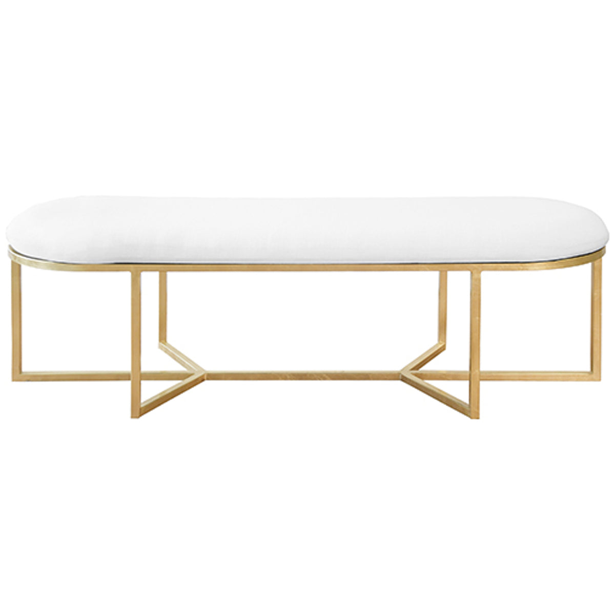  Worlds Away Oval Bench with White Linen Cushion and Iron Base 